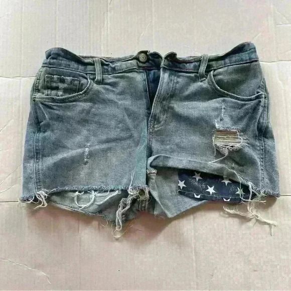 Old Navy Pants - Old Navy Blue Denim Jean Shorts High Rise Boyfriend Distress Size 4 Frayhem